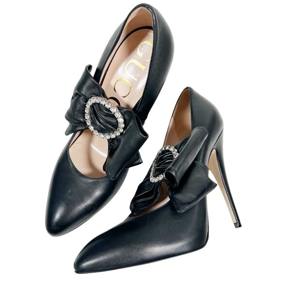 GUCCI Elaisa Crystal Bow Nappa Leather Pumps - Picture 1 of 13